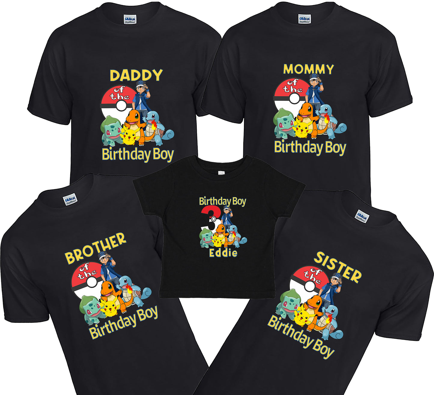 Pokémon family birthday party shirt.