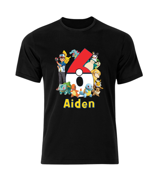 Pokemon birthday party shirt.