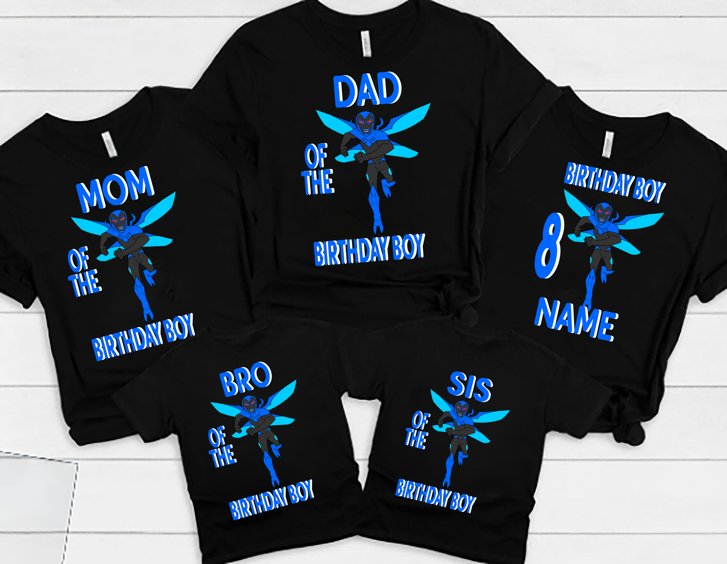 Blue Beetle birthday party shirt, Family, Personalized.