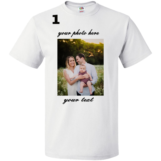 Family photo with text on the bottom ( send us the photo you want on T-shirt).