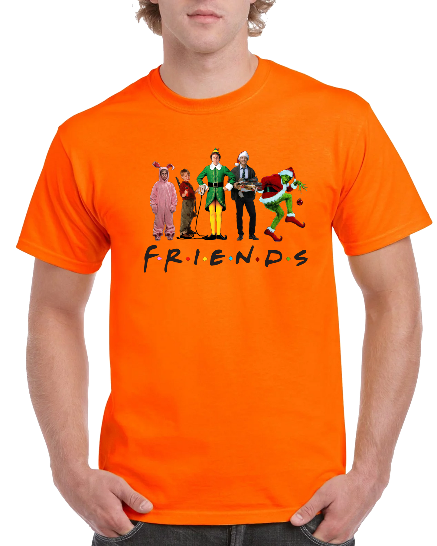 Friends T-shirts Grinch, Elf, home alone.